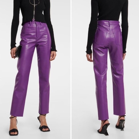 Agolde Pants - AGOLDE 90s Pinch High Rise Faux Leather Pants Purple Straight High Rise 30